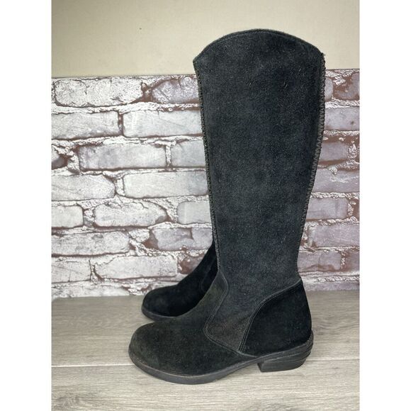 ANOUK Black Suede Leather Knee Tall Side Zip Low Heel Boots Women’s 7M US/38EU - Picture 1 of 16